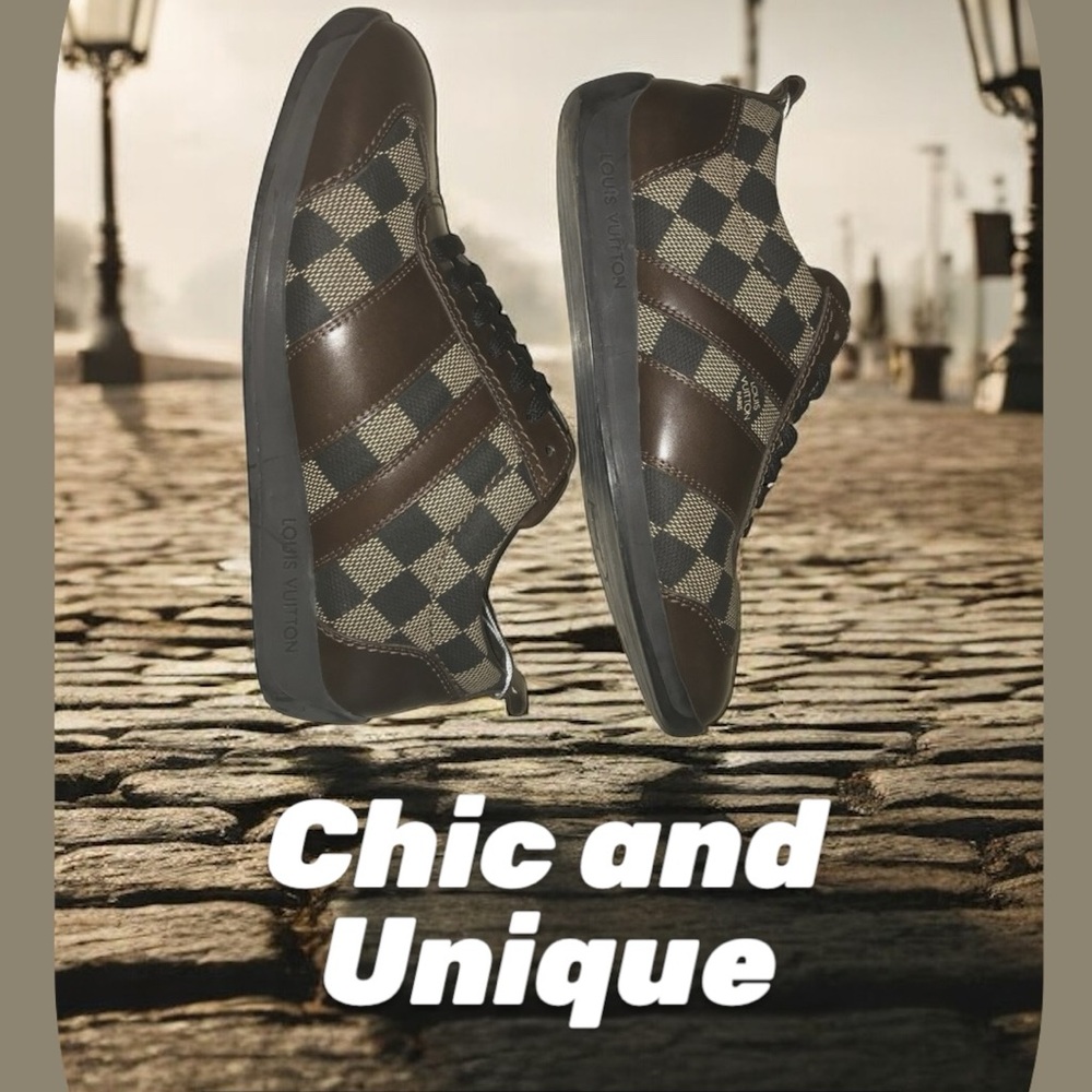 Louis Vuitton Brown. Checkered Sneakers. Slightly used .Man’s sized 6.5
